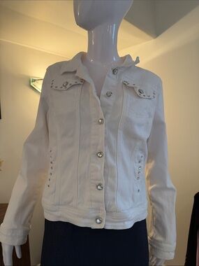 Earl Jean White Rhinestone Denim Jacket M